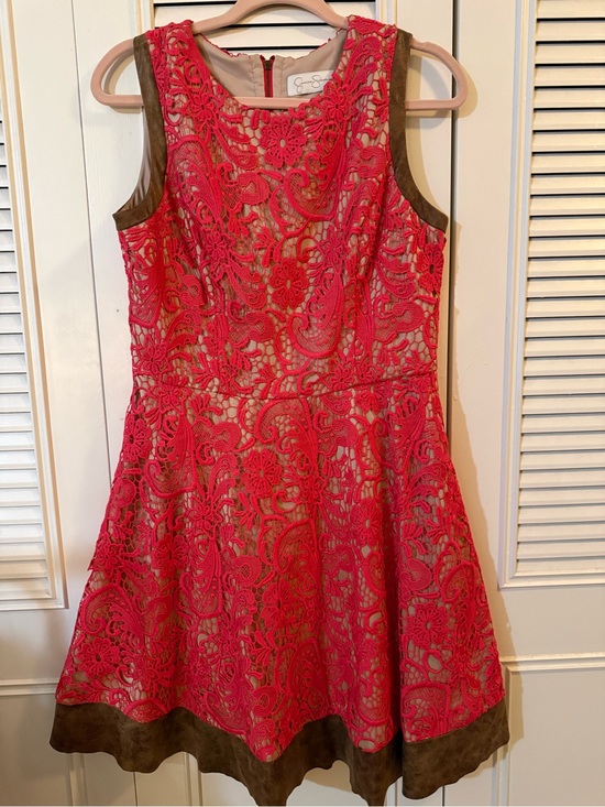 Jessica Simpson Dresses & Skirts - Jessica Simpson Lace Fit-and-Flare Dress with Brown Trim